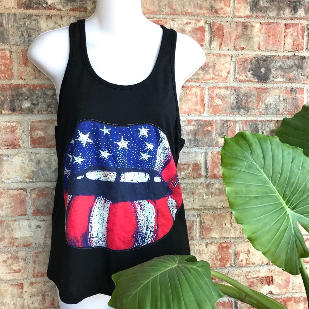 AMERICAN FLAG Lips Appliqué Racerback Tank Size SM